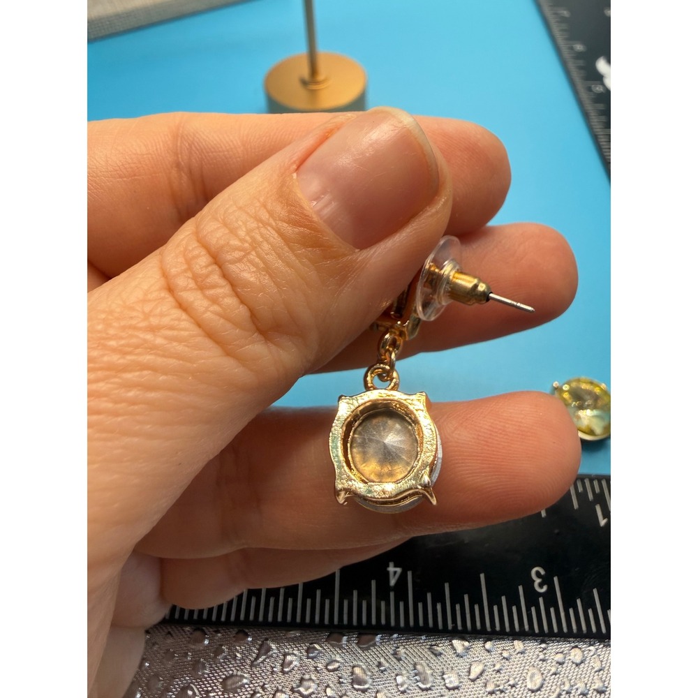 Gold Tone Yellow Crystal Teardrop Round Dangle Drop Earrings Formal Jewelry - Picture 5 of 6